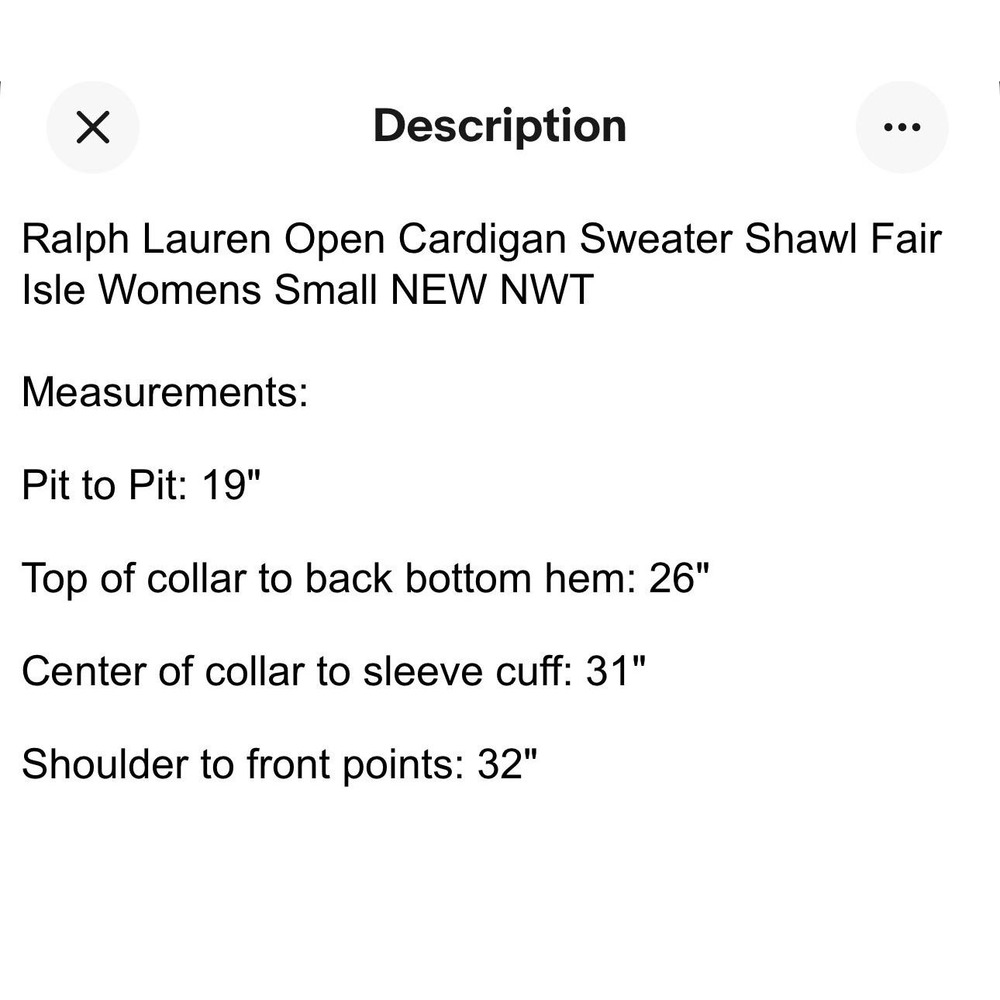 Ralph Lauren Womens Cardigan Sweater Open Front Fair Isle Shawl Collar S NWT - Picture 9 of 9